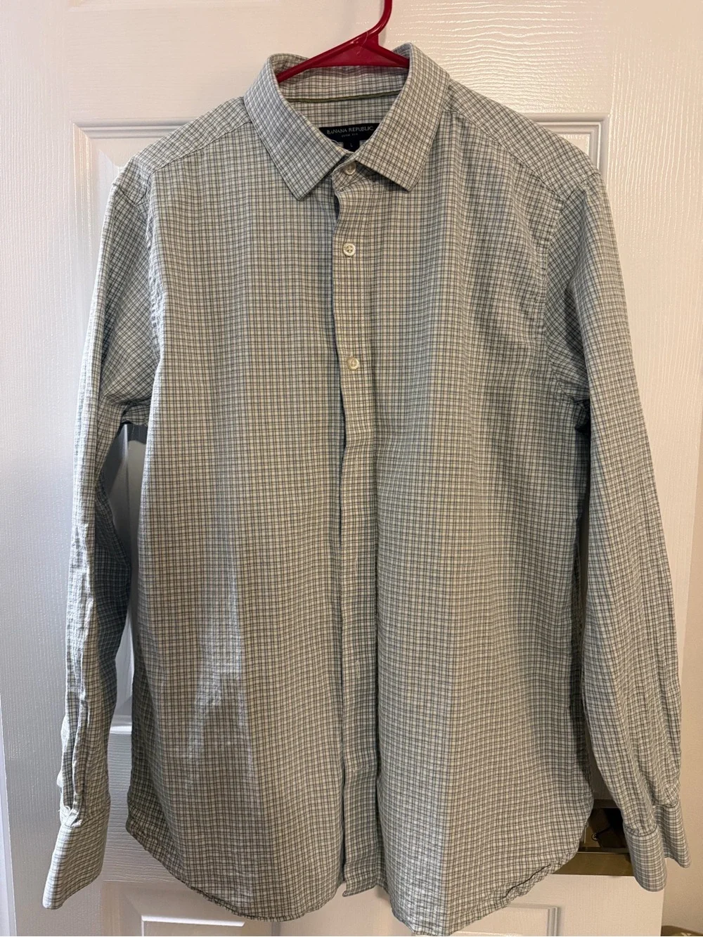 Banana Republic Men's Light Green Micro-Check Dress Shirt